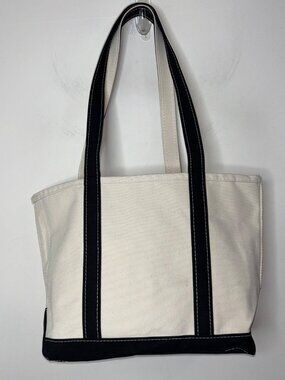LL Bean Blue Trim Boat & Tote Canvas Bag Made In USA Long Handles Medium